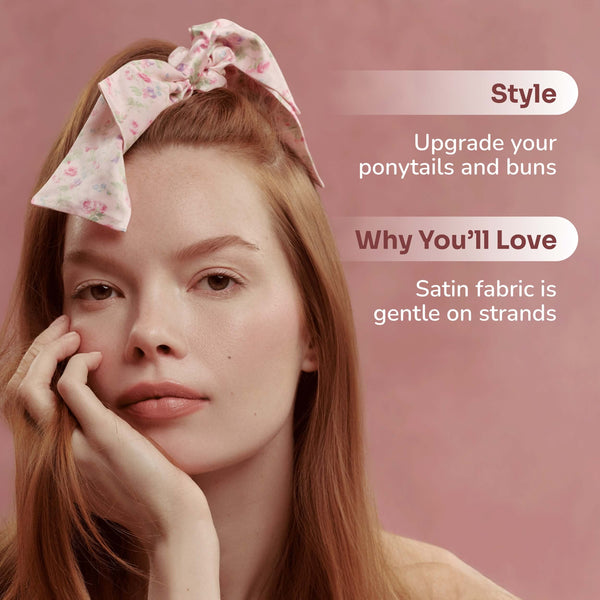 Wet Brush × Hill House Scarf Bow Scrunchie - Pink Bluebonnet Floral