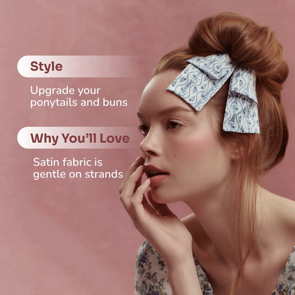 Wet Brush × Hill House Scarf Bow Scrunchie - Blue Vine Stripe