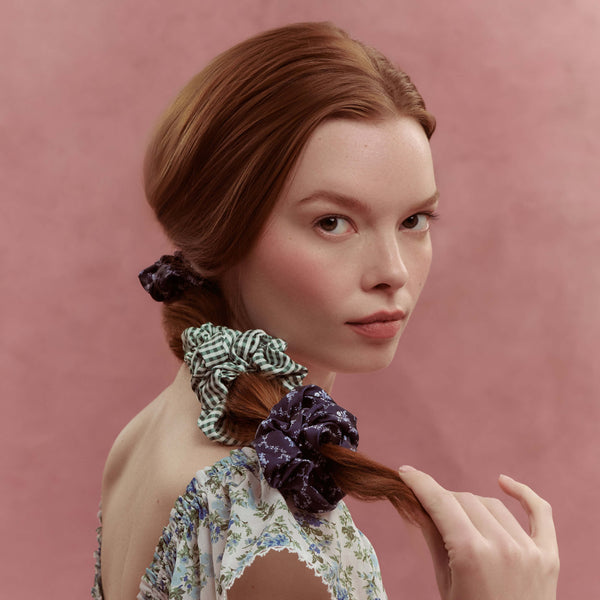 Wet Brush × Hill House Large Satin Scrunchie - Navy Trellis