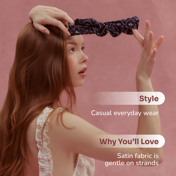 Wet Brush × Hill House Large Satin Scrunchie - Navy Trellis