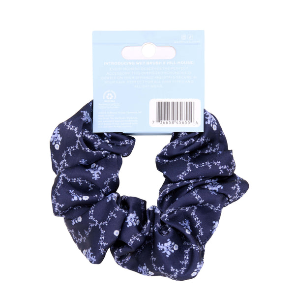 Wet Brush × Hill House Large Satin Scrunchie - Navy Trellis