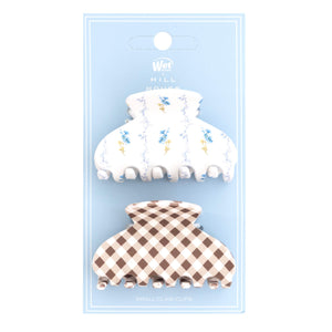 Wet Brush x Hill House Small Claw Clips - Bluebell Waltz & Brown Gingham - 2ct
