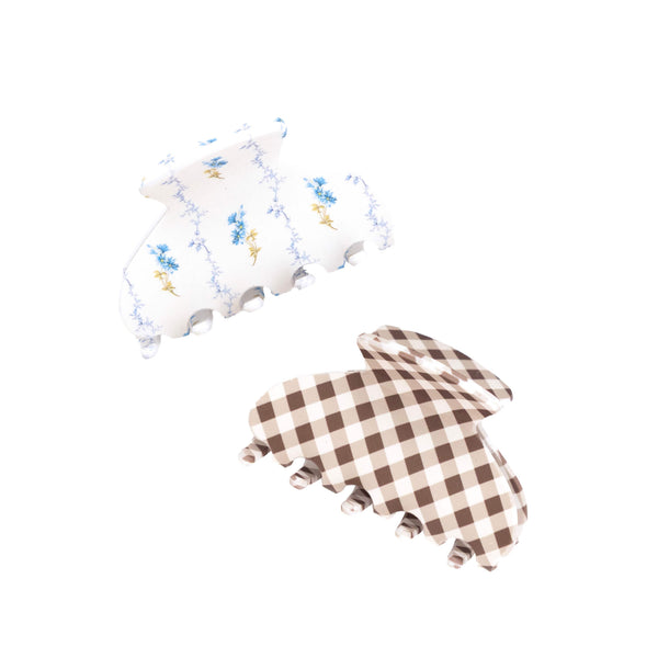 Wet Brush x Hill House Small Claw Clips - Bluebell Waltz & Brown Gingham - 2ct