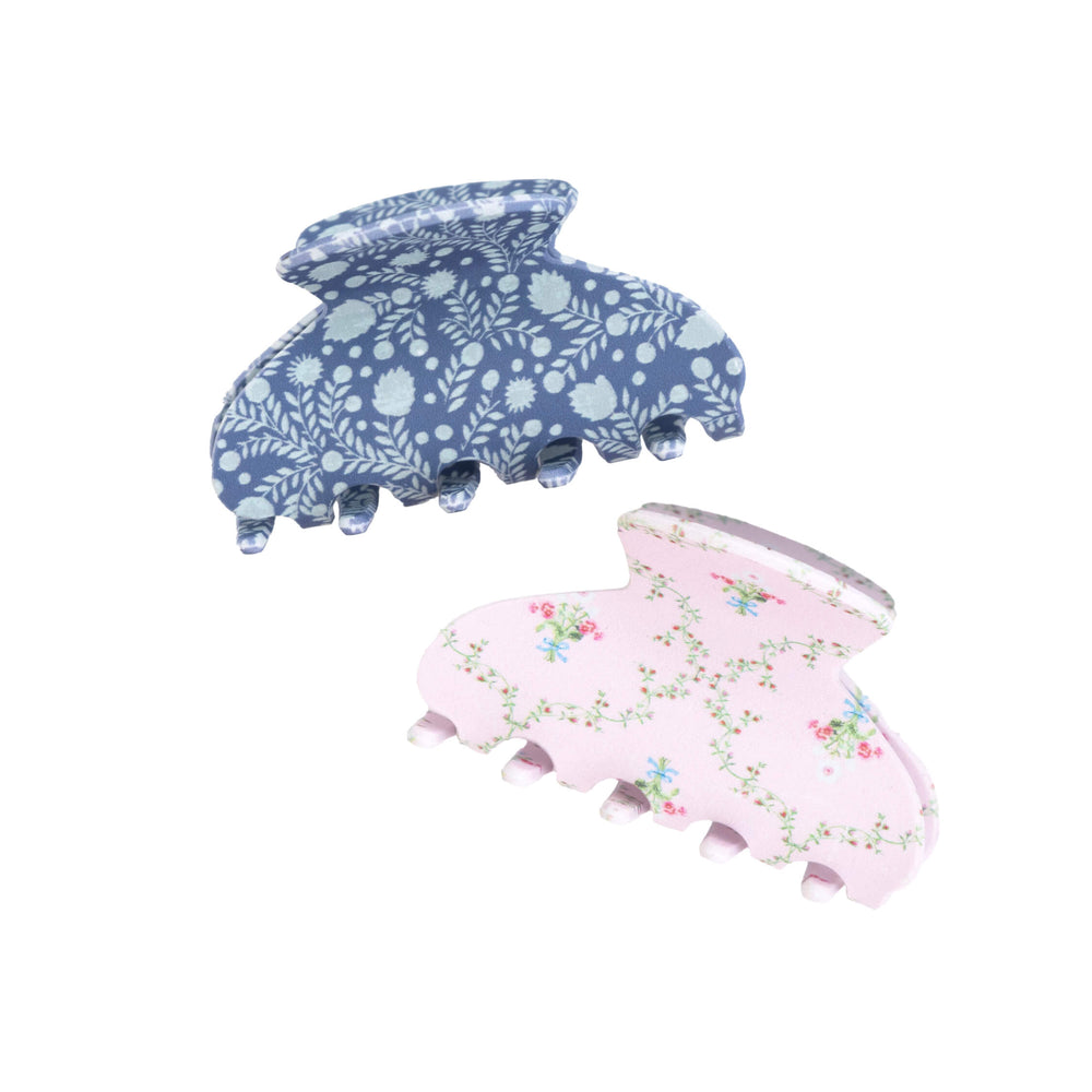 Wet Brush x Hill House Small Claw Clips - Matte Ditsy Thistle & Pink Trellis - 2ct