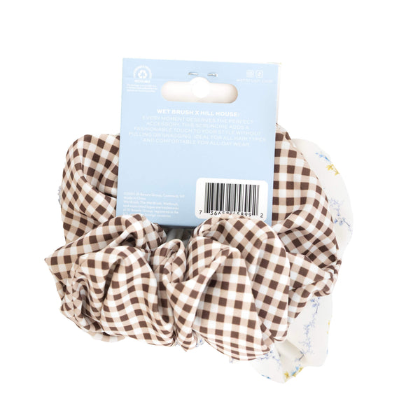 Wet Brush x Hill House - Large Satin Scrunchies - Bluebell Waltz & Brown Gingham - 2ct