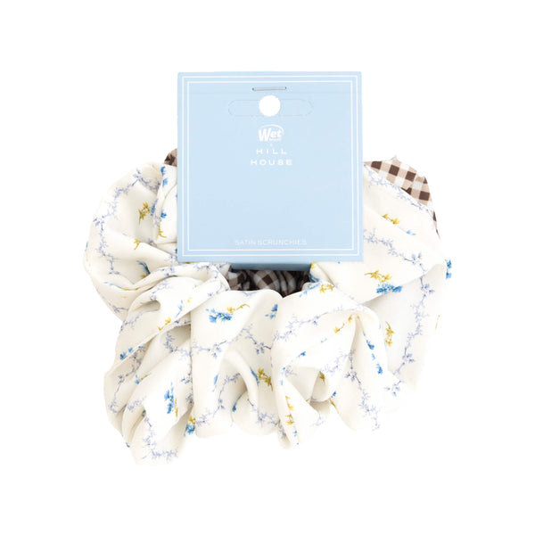 Wet Brush x Hill House - Large Satin Scrunchies - Bluebell Waltz & Brown Gingham - 2ct