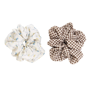 Wet Brush x Hill House - Large Satin Scrunchies - Bluebell Waltz & Brown Gingham - 2ct