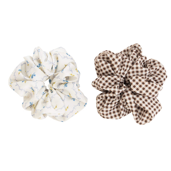 Wet Brush x Hill House - Large Satin Scrunchies - Bluebell Waltz & Brown Gingham - 2ct