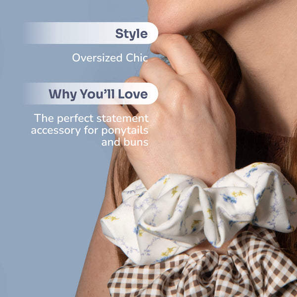 Wet Brush x Hill House - Large Satin Scrunchies - Bluebell Waltz & Brown Gingham - 2ct