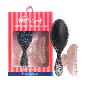 Pink Tie Affair Midi Detangler & Goody Claw Clip Gift Set- Black & Sparkly Pink
