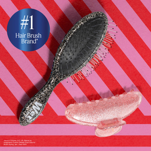 Wet Brush Pink Tie Affair Midi Detangler & Goody Claw Clip Gift Set- Black & Sparkly Pink